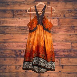 5 for $25🔥Magic Burnt Orange Studded Boho Halter Dress 3X